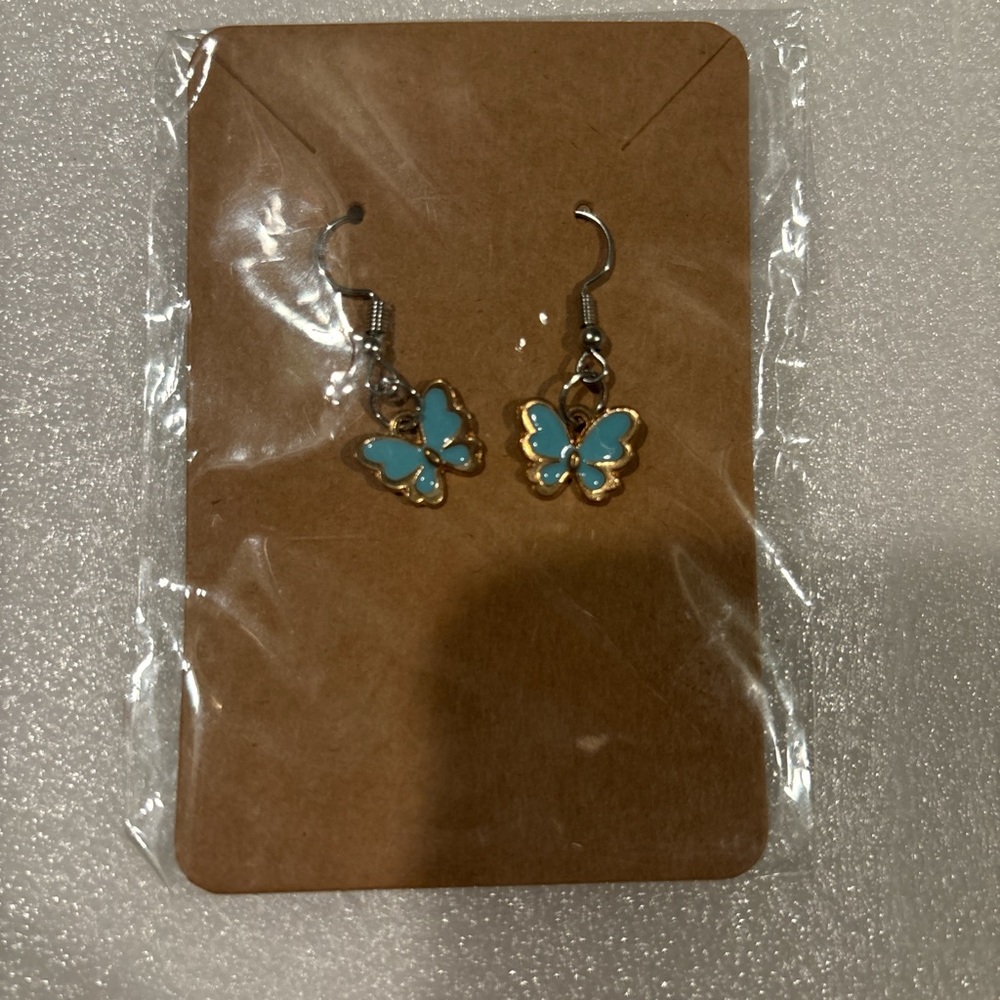 Butterfly Dangle Earrings in Blue and Gold